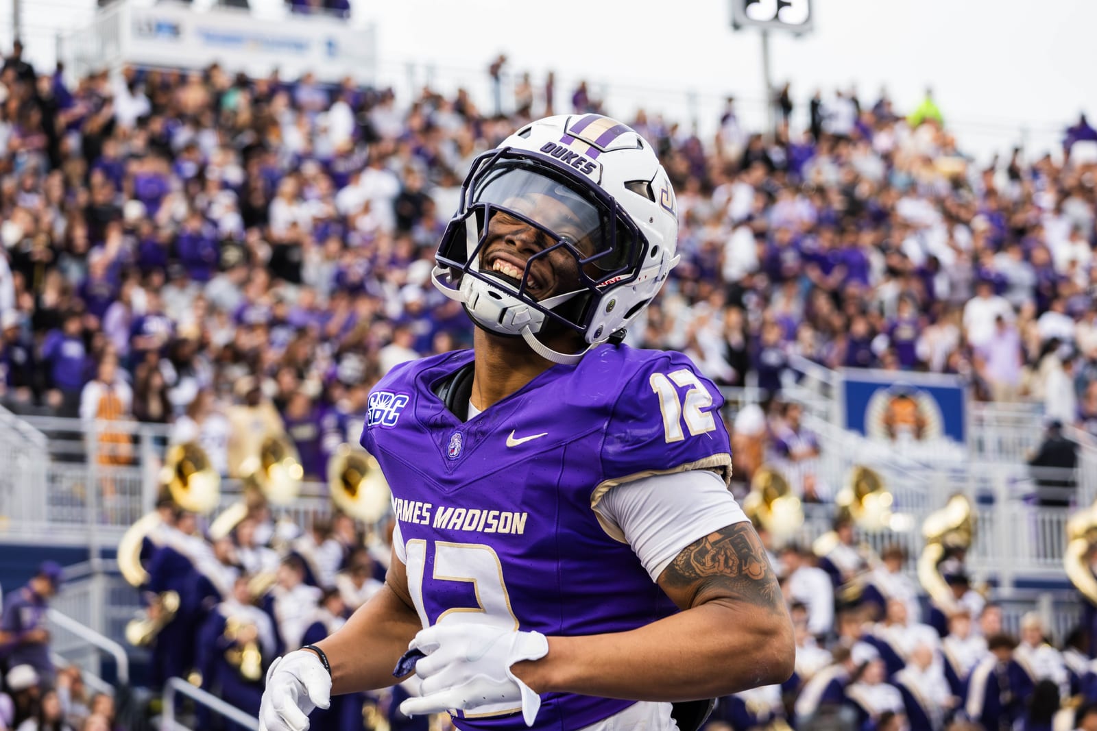 JMU football player during the Appalachian State game