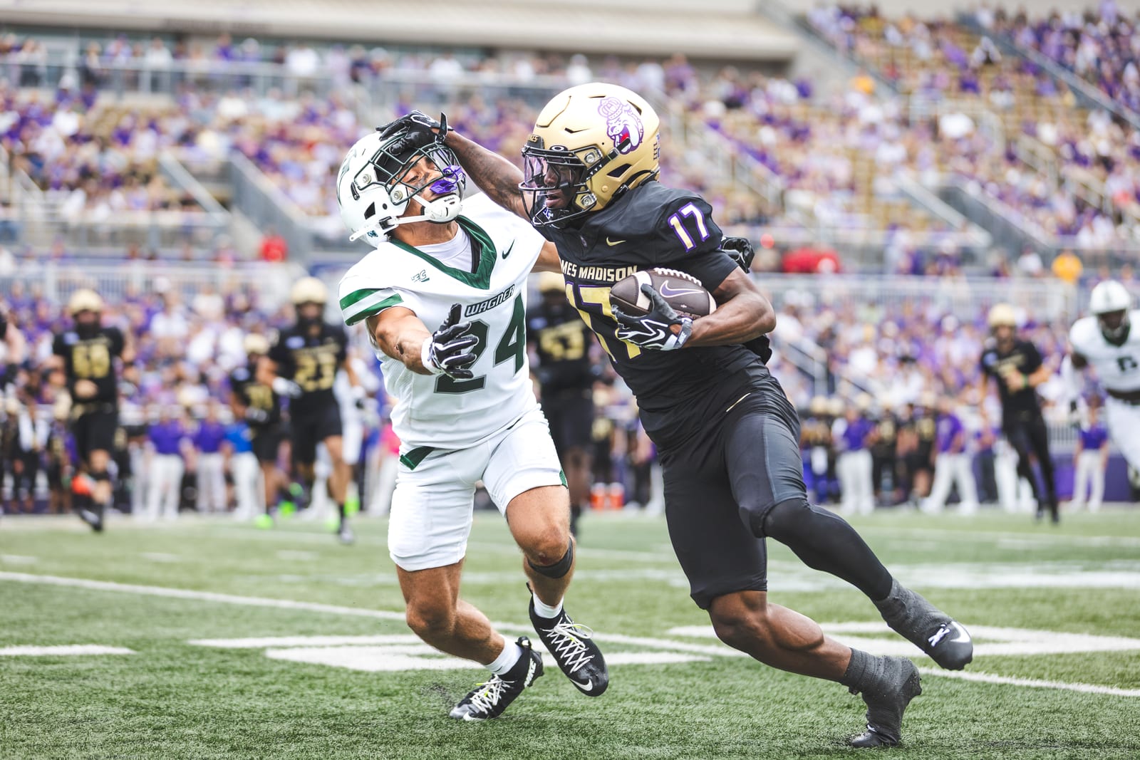 JMU football player during the Wagner game